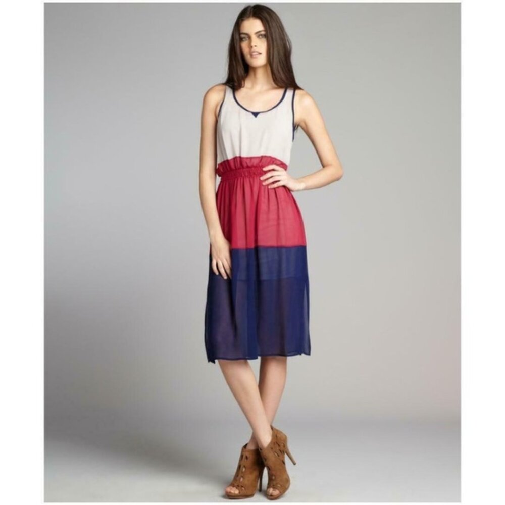 ABS by Allen Schwartz Colorblock Chiffon Dress S